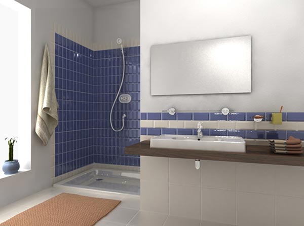 Rivestimento bagno diviso a zone con piastrelle