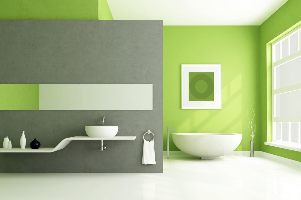 Dipingere il bagno di colore verde e grigio